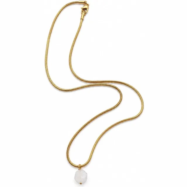 La Étoile by Letty Minimalistische Goldplated Edelsteen RVS Slangketting met Maansteen Hanger – Elegant & Tijdloos Goud, Wit