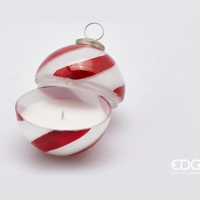 EDG - Enzo De Gasperi Glazen kerstbol geurkaars snoepjes D9 wit rood