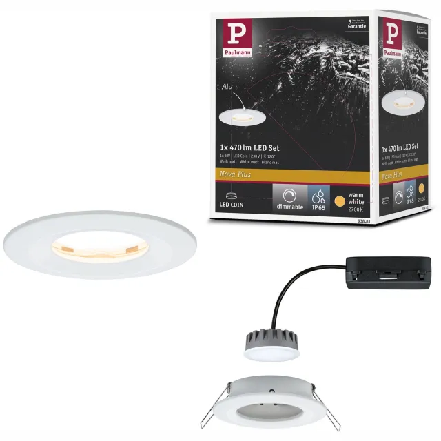 Paulmann LED-inbouwlamp Nova Plus Coin star IP65 rond 78 mm Coin 6W 470lm 230V dimbaar 2700K Wit mat
