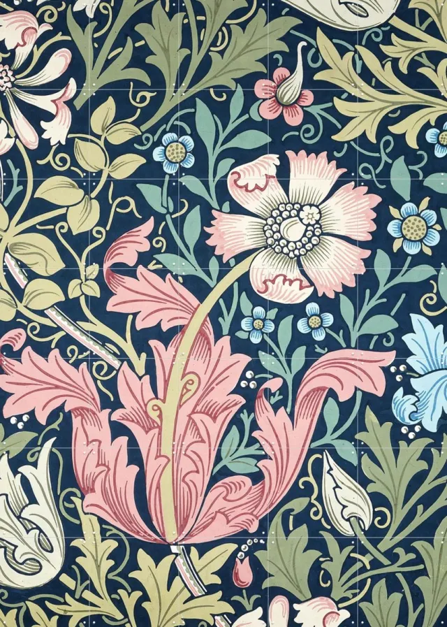 IXXI Compton, William Morris & Victoria and Albert Museum - 100 x 140 cm - Grote wanddecoratie en posters - Illustraties, Ornamenteel Ontwerp Roze