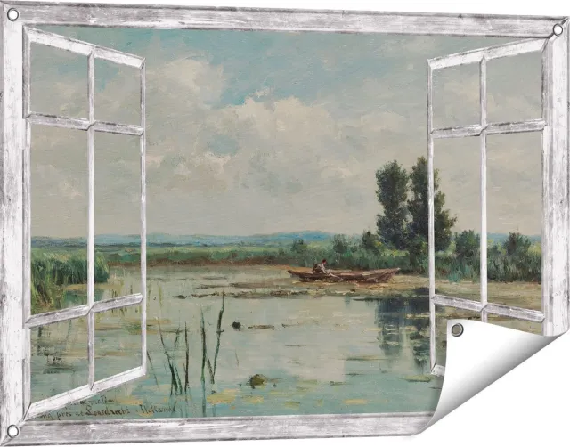 Gards Tuinposter Doorkijk Plas bij Loosdrecht - Willem Roelofs - 90x60 cm - Tuindoek - Tuindecoratie - Wanddecoratie buiten - Tuinschilderij Grijs