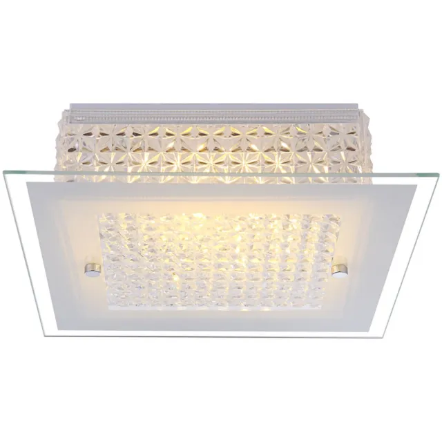 Globo LED plafondlamp kristallen licht glas opaal woonkamer, metaal chroom, LED 12W 1030Lm warm wit, LxBxH 30x30x8 cm
