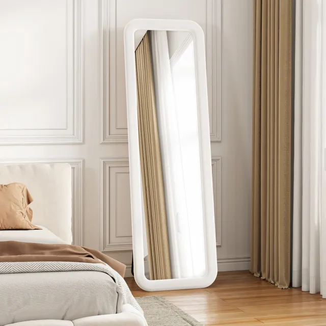Solvenrik Passpiegel 160x50 cm – Staande Spiegel met Zachte Fluwelen Rand – Volledige Lengte – Voor Slaapkamer, Hal en Kleedkamer wit