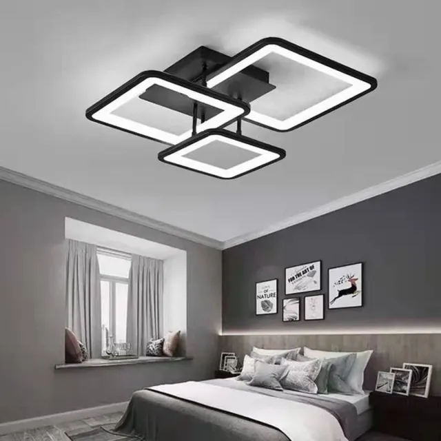 Haobosic Zwarte vierkante plafondlamp van acryl, 3 lampenkoppen met afstandsbediening, 39W, voor woonkamer, slaapkamer en keuken Black