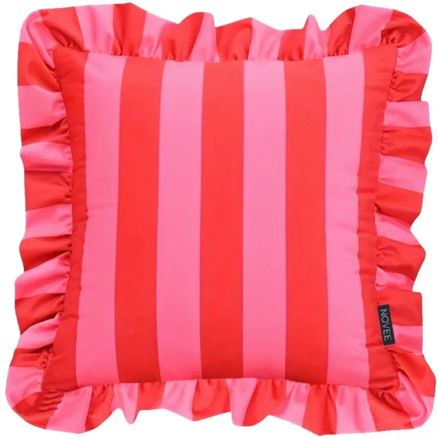 NOVÉE Ruffles Stripe Rood/Roze Kussenhoes | 45x45 cm | Katoen/Polyester