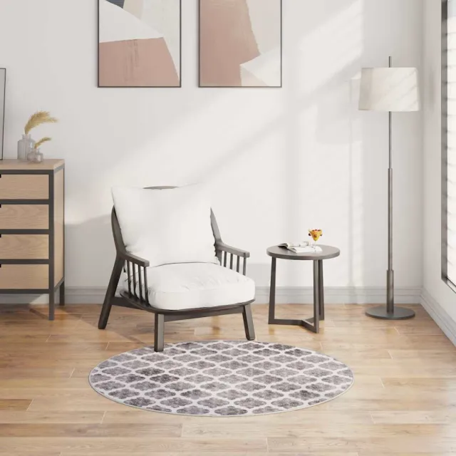 vidaXL Vloerkleed wasbaar ø120 cm meerkleurig grijs, foto 2