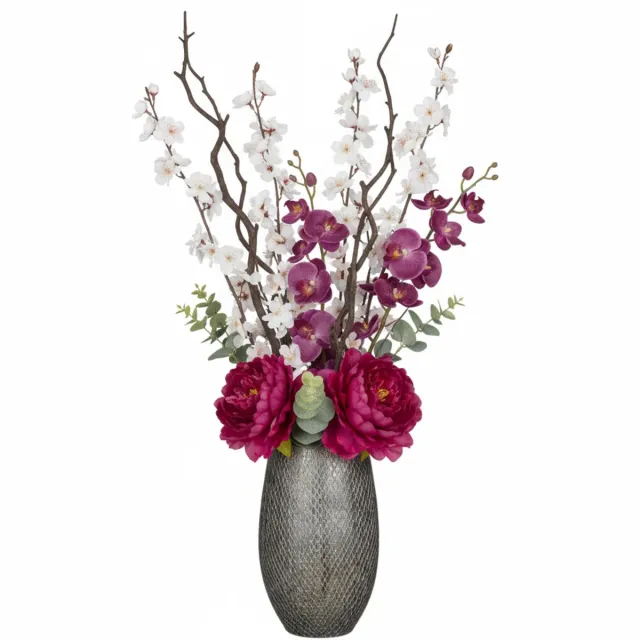 Mica Decorations Mica Bloemenvaas Madeira - hoog model - zilver - terracotta - 50 x 30 cm - schubbenpatroon