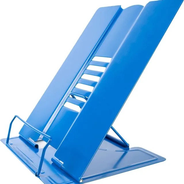 Intirilife Leesstandaard van metalen in Blauw - 21 x 16.5 x 20.3 cm - In hoogte verstelbare boekenstandaard voor school, kantoor, bureau, leeshulp