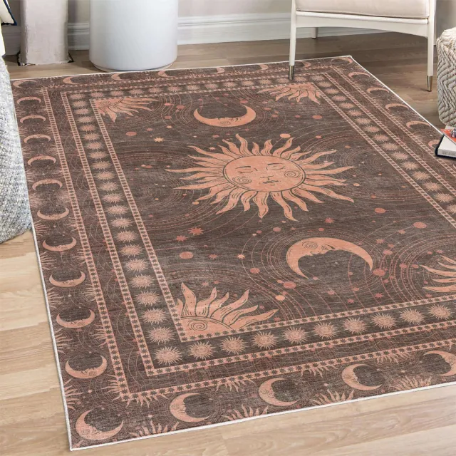 ABAKUHAUS Vloerkleed - Woonkamer Tapijt – zon en maan – 122 x 170 cm – roestbruin
