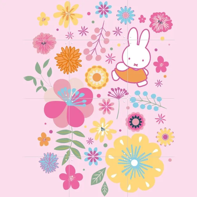 IXXI Nijntje met Bloemen - Roze, Nijntje - 60 x 80 cm - Grote wanddecoratie en posters - Speels, Decoratieve kunsten, Kleurrijk, Illustraties