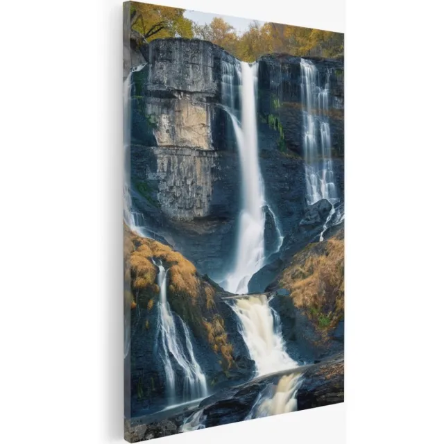 Saammp Canvas Schilderij - Kleine Waterval - Natuur - Landschap - 80x120 - Foto op canvas - Wanddecoratie - Muurdecoratie Woonkamer - Slaapkamer decoratie - Canvas Print Multicolor