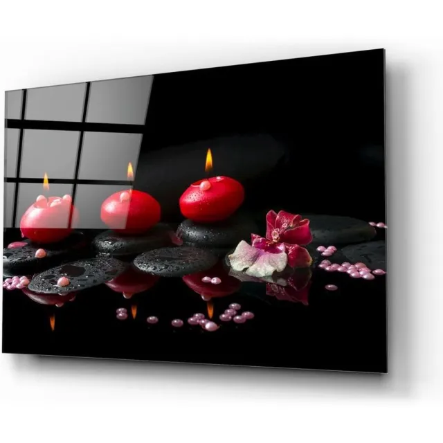 Insigne Art Insigne Glazen Schilderijen - Rode Kaarsen - Ontspannen spa - Glasschilderij - 72x46 cm - 4 mm Rood,Zwart