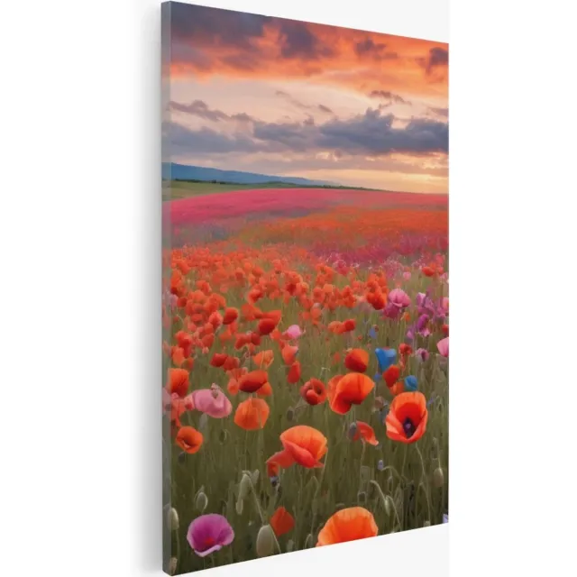 Saammp Canvas Schilderij - Landschap - Blauw - Rood - Bloemenveld - Natuur - 30x40 - Foto op canvas - Wanddecoratie - Muurdecoratie Woonkamer - Slaapkamer decoratie - Canvas Print Multicolor