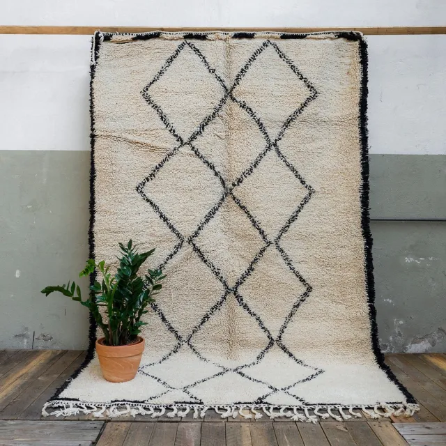 Casa Moro Marokkaans Beni Ouarain vloerkleed – Handgeweven tapijt van 100% wol – 180 × 280 cm – BN2150 Beige