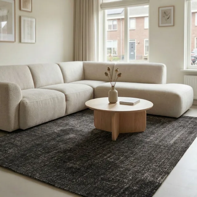 DÉJA Living Vloerkleed 200x290cm - Laagpolig Zwart Stof - Emren