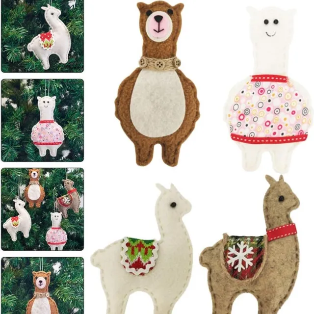 Winkrs Kersthangers Alpaca's | Set van 4x Vilt kerstballen | Decoratieve hangers, decoratie, kerst, dieren, lama - Kerstversiering