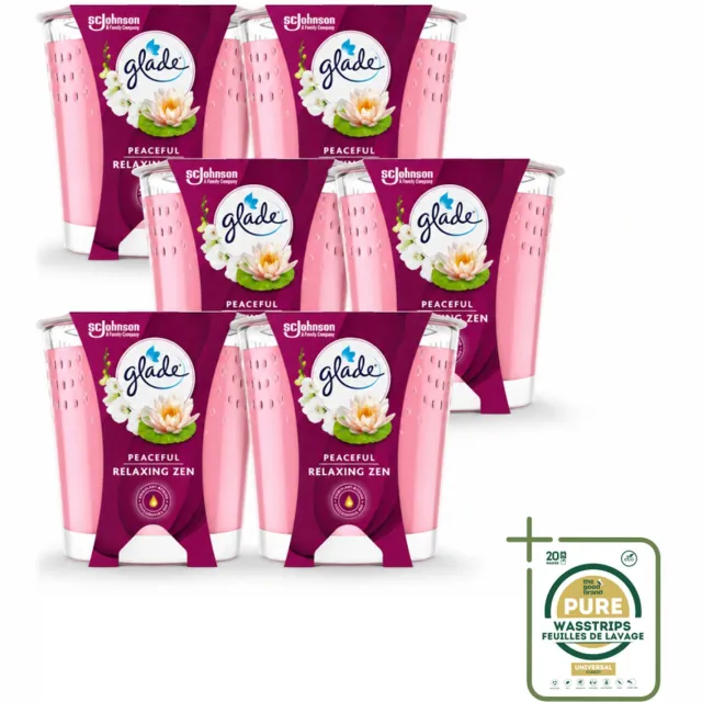 Glade 6 x Glade - Geurkaars Relaxing Zen - 100% Raapzaadwas - 112 g - Wasstrips - Geurkaars - Kaars - Geur - Rust - Calme lichtblauw