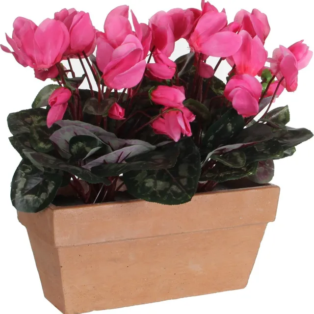 Mica Decorations Cyclaam balkon kunstplant roze in keramieken pot L29 x B13 x H33 cm - Kunstplanten/nepplanten/balkonplanten