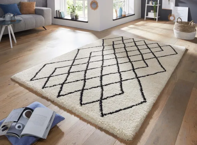 Mint rugs Hoogpolig vloerkleed - Touch crème/zwart 80x150
