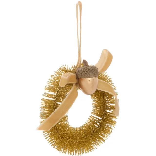 Atmosphera Créateur d'intérieur® Hangversiering in de vorm van een dennenboom met een krans van rode en gouden plastic eikels, diameter 10 cm Doré