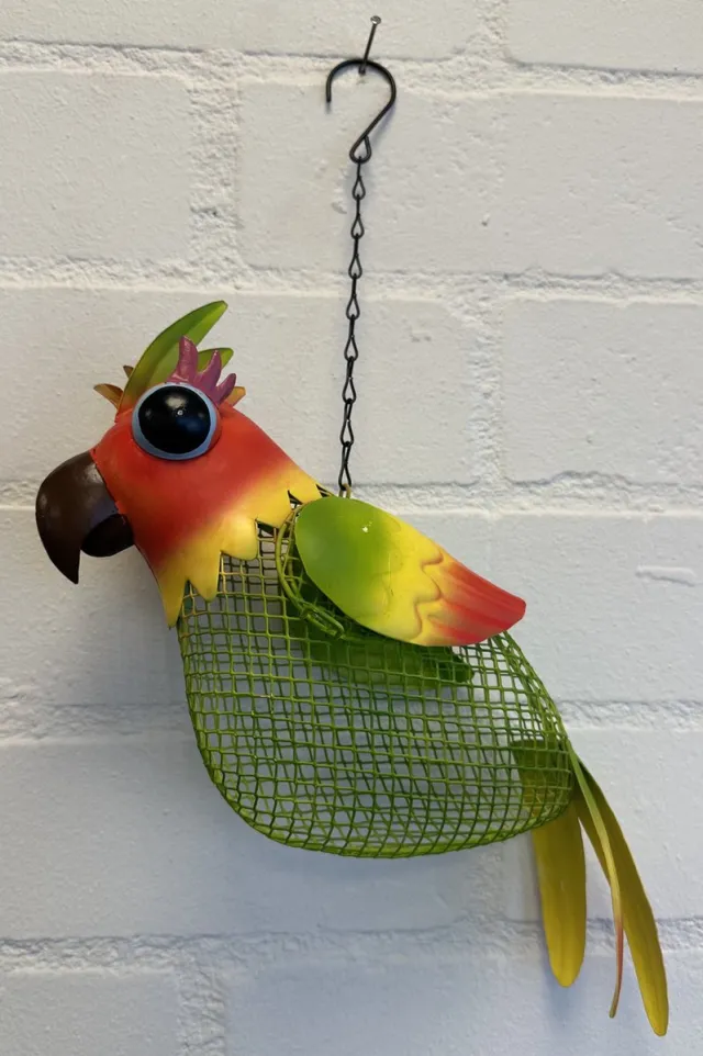 Impuls Decoratief metalen voederhuisje "papegaai" - metaal - meerkleurig -hoogte 43 cm x 15 x 1 cm - met metalen ophanghaak - Voor binnen of buiten - Woonaccessoires - Tuinaccessoires Meerkleurig - papegaai