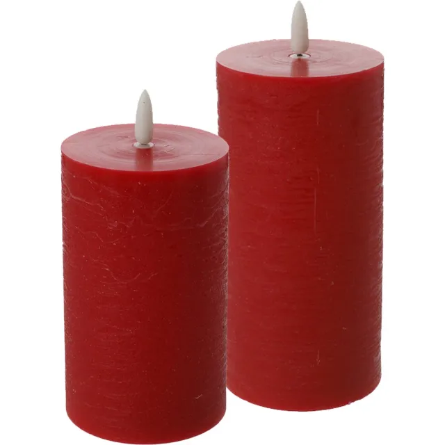Cepewa LED kaarsen/stompkaarsen - set 2x - rood - H12,5 en H15 cm - flikkerend licht - timer
