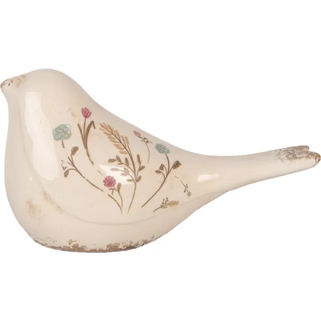 Clayre & Eef Decoratie Beeld Vogel 25x10x13 cm Beige Keramiek