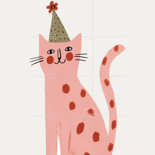 IXXI Happy Cat, Treechild & Various - 60 x 80 cm - Grote wanddecoratie en posters - Speels, Kleurrijk, Illustraties, Cartoonesk, Babykamer Roze