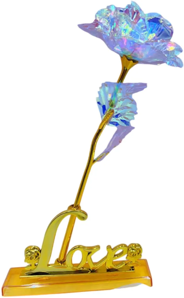 Vivva Glinsterende Roos - Roos Cadeau - Kunstroos - Nep Roos - Kunst Roos - Valentijn Roos - Inclusief Gouden ‘LOVE’ Standaard en Geschenkdoos - ROSIVERSE