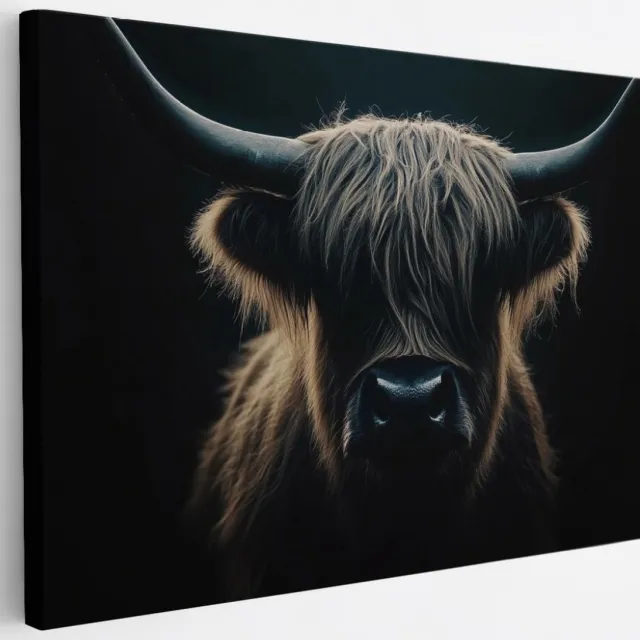 Saammp Canvas Schilderij - Schotse hooglander koe - Portret - Dieren - 30x20 - Foto op canvas - Wanddecoratie - Muurdecoratie Woonkamer - Slaapkamer decoratie - Canvas Print Multicolor