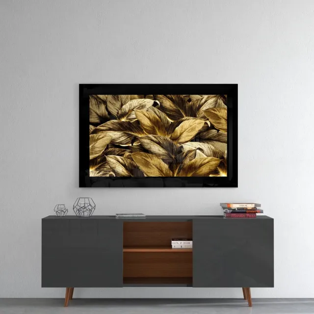 Insigne Art Glasschilderij – Gouden Bladeren – Artistieke Wanddecoratie Meerkleurig