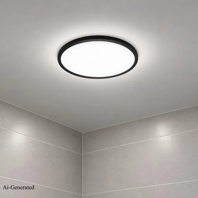 Briloner Slim Drip - Plafondlamp badkamer led - badkamerverlichting met achtergrondverlichting - platte keuken lamp - neural wit licht - 18W - 29cm - zwart