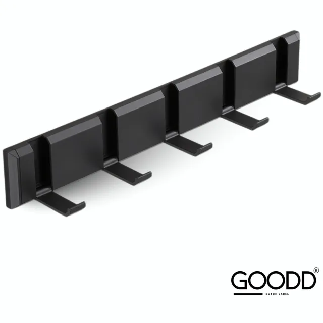 GOODD® Wandkapstok Zwart - 5 Inklapbare Haken - Jashaak