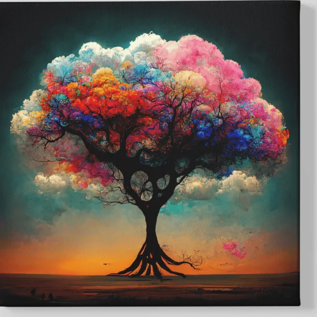 Trendex Global Vierkant Canvas Schilderij - Levensboom - Kleurrijk - 60x60x2 cm
