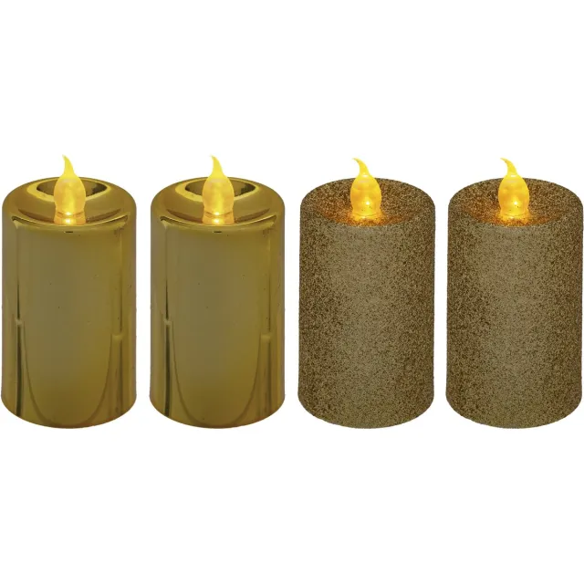 Feeric lights & Christmas Feeric lights and christmas Kaarsen - 4x stuks - goud - LED - H7,5 cm - glans en glitterafwerking Goudkleurig