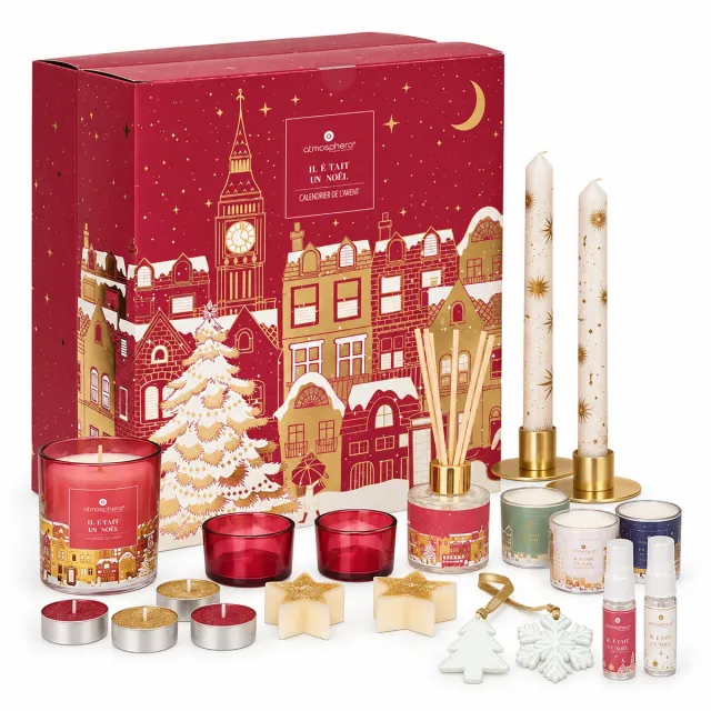WDMT Luxe Adventskalender Kerst met Kaarsen – 24-Daagse Kerstkalender – Geurkaarsen & Sfeervolle Accessoires – Kerstcadeau voor Volwassenen – Rood Bordeaux
