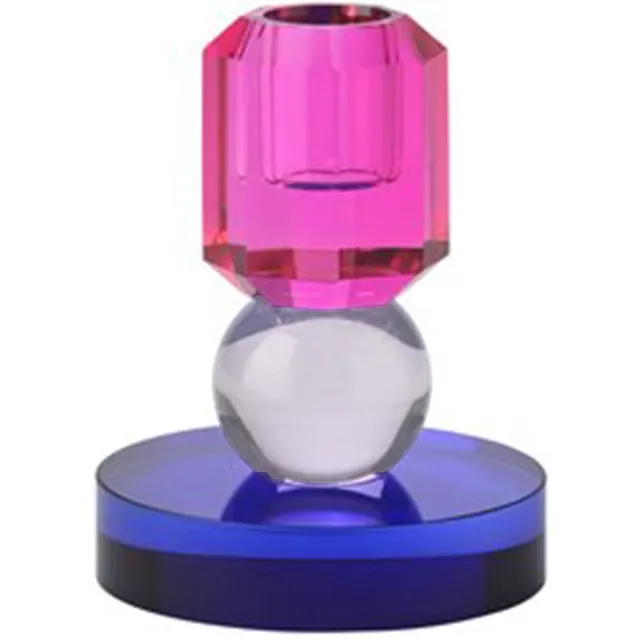 giftcompany Kleurrijke Glazen Kandelaar Sari - Roze - Lila - Kobalt - Glas - Kristal - Geslepen - H10.5 cm