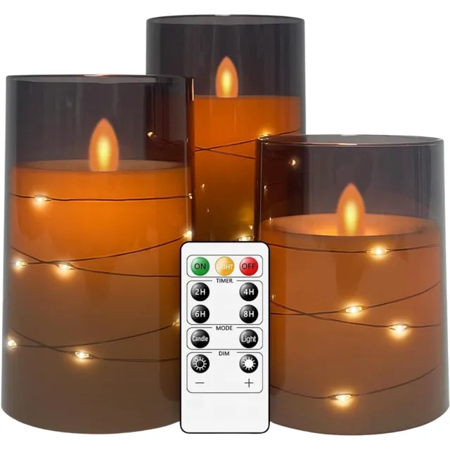 SNJY® LED Kaarsen met Bewegende Vlam - Waxinelichtjes Oplaadbaar - Theelichtjes - Nep Kaarsen - Afstandsbediening - 3 Stuks - Grijs