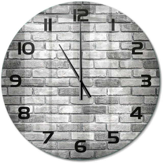TULUP Wandklok - Bakstenen muur Glazen Klok Met Print - fi60 cm - Grijs Wandklok Glas Met Motief - Zwarte handen - Ronde Klok - Wandklok Glas Decoratie - Gekleurde Glazen Klok