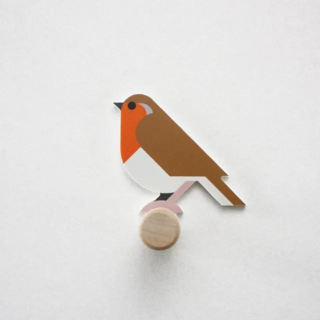 Hinghang Vogel Wandhaak / Kapstok haken - Roodborst Oranje, bruin, grijs