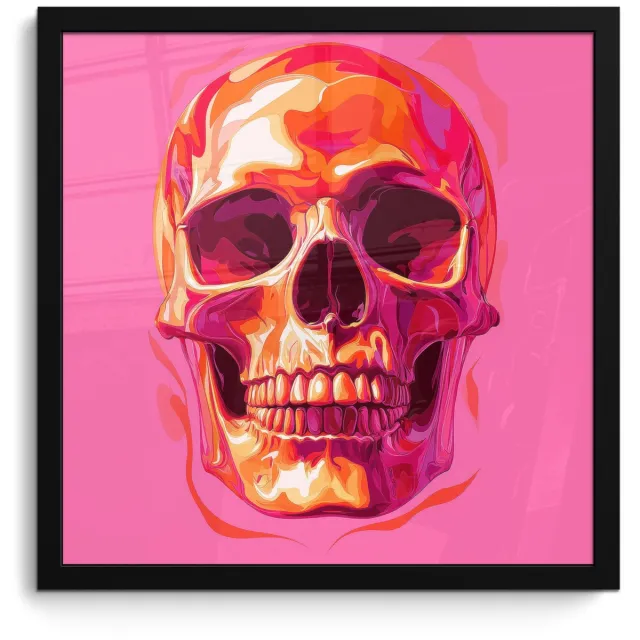 FrameYourWall Poster in lijst - Fotolijst 40x40 cm - Posters - Felroze - Tanden - Schedel - Posterlijst zwart - Decoratie - Wanddecoratie woonkamer - Muurdecoratie slaapkamer Schedel - Tanden