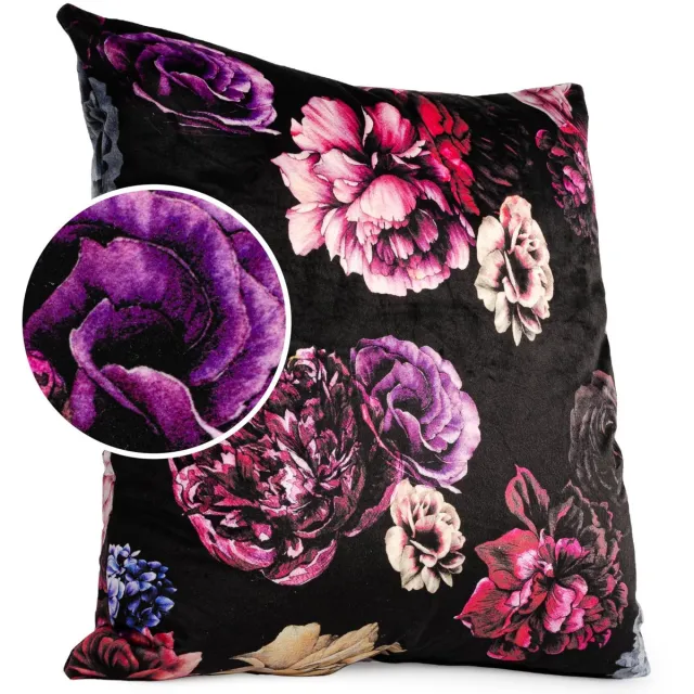 ANRO Pioenroos Zwart Sierkussen 50x50 cm - Velours - Inclusief vulling