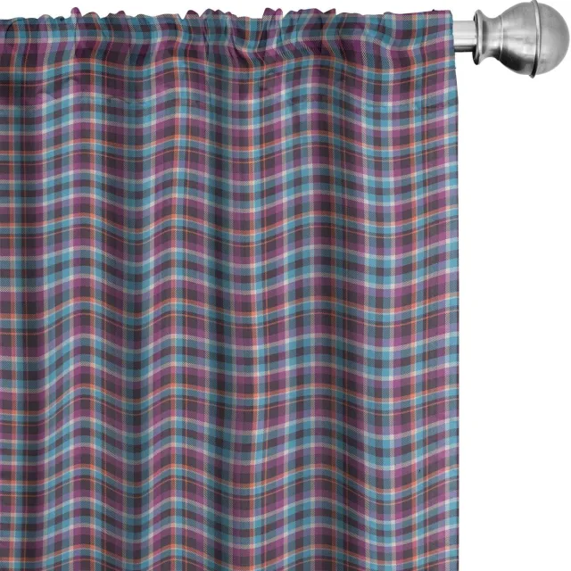 ABAKUHAUS Geruit Gordijnen – 2x75x245 cm – Microvezel – Semi-donker Hellblauw