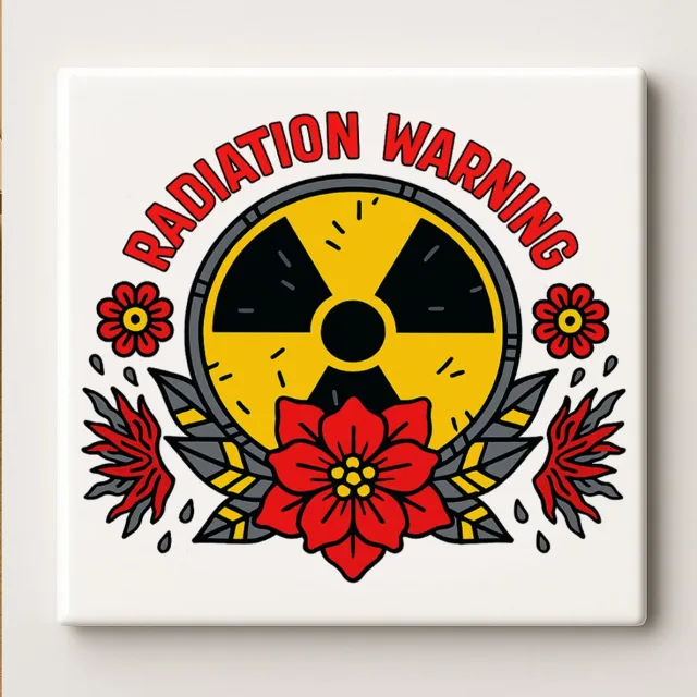 Nevolis Radiation Warning Keramische Tegel 15x15cm – Stoere Gevaar Symbool Wanddecoratie – Unieke Industriële Decoratie & Cadeau voor Wetenschapsliefhebbers Multi Color