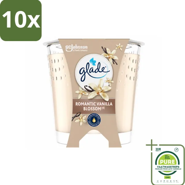 Glade 10 x Glade - Geurkaars Romantic Vanillebloesem - 100% Raapzaadwas & Vegan - 112 g - Grootverpakking - Vaatwasstrips - Romantische Kaars - Geurkaars - Vegan Kaars - Warme Geur - Amber Geur crème