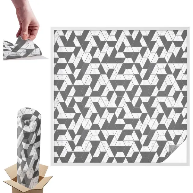 TULUP Raamfolie Anti inkijk - Geometrische illusies Anti inkijk Raamfolie - 100x100 cm - Zwart Raamfolie Tegen inkijk - Zelfklevende Anti inkijk Folie Glas in Lood - Voor op kantoor, voor de hal, voor de woonkamer - Zonwerende Raamfolie Glas in Lood Zwart - Geometrische illusies