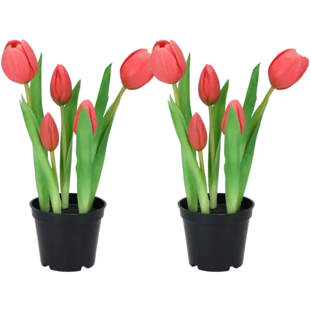 DK design Kunst tulpen Holland in pot - 2x stuks - fuchsia roze - real touch - 26 cm - levensechte kunstbloemen
