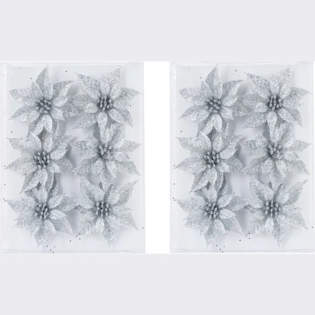 Cosy&Trendy Cosy & Trendy 12x decoratie bloemen rozen - zilver glitter - ijzerdraad - 8 cm - kunststof