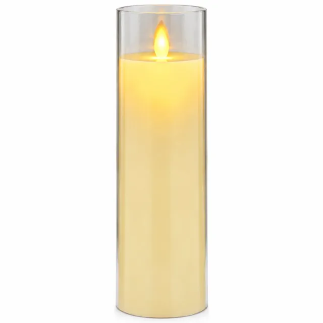 SWGOTA led kaarsen met bewegende vlam - Ivoorkleurige kaars, 7,8 x 25 cm, transparante cilindervormige omhulling, 3 AA-batterijen nodig, niet inbegrepen