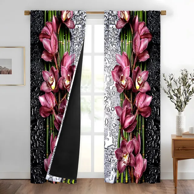 Nosheir Verduisteringsgordijn - 2 Panelen - 75x166cm - Bloemenpatroon - Thermisch Geïsoleerd - voor Woonkamer en Slaapkamer zwart